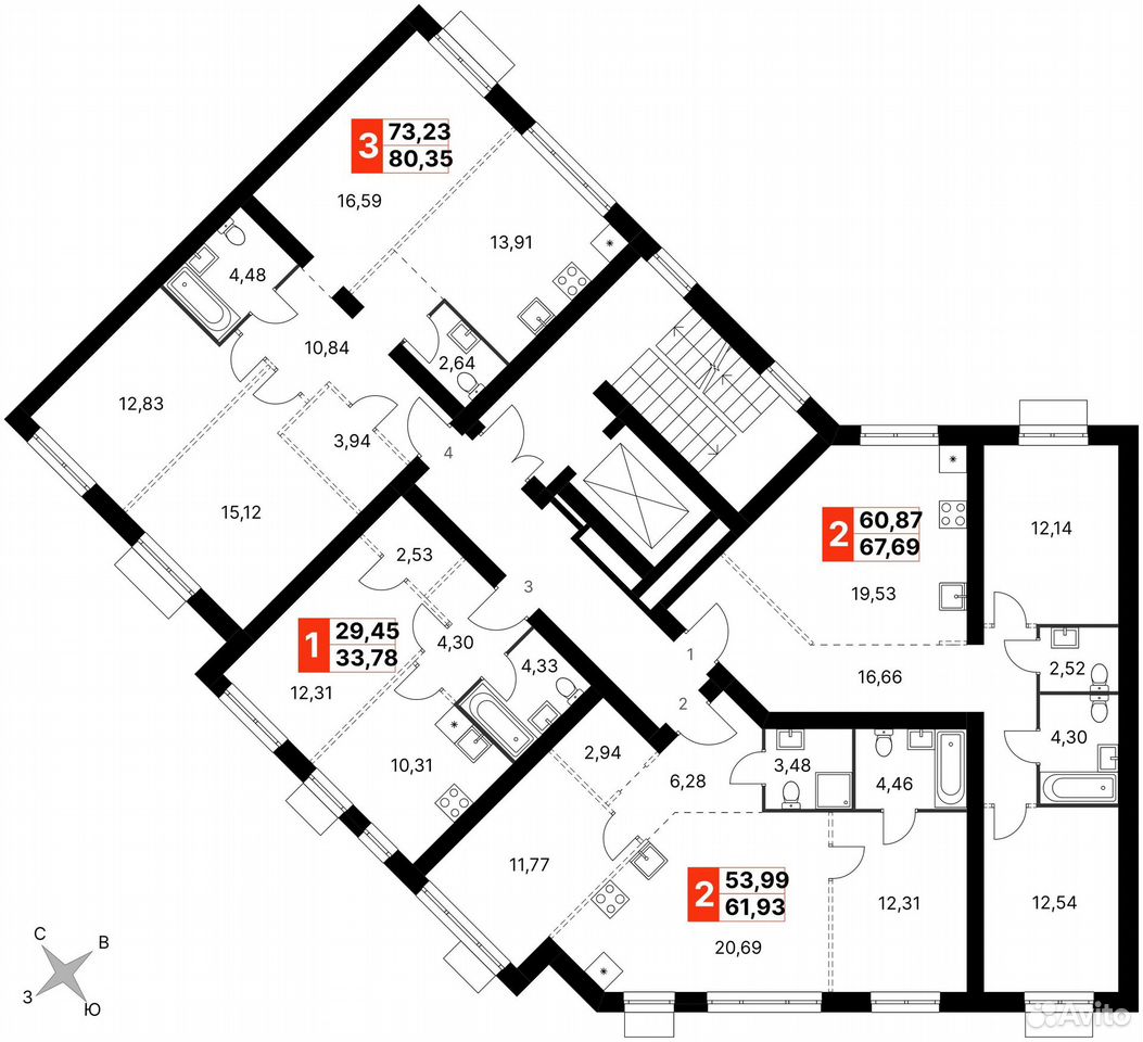 3-к. квартира, 80,4 м², 3/5 эт., Апрелевка